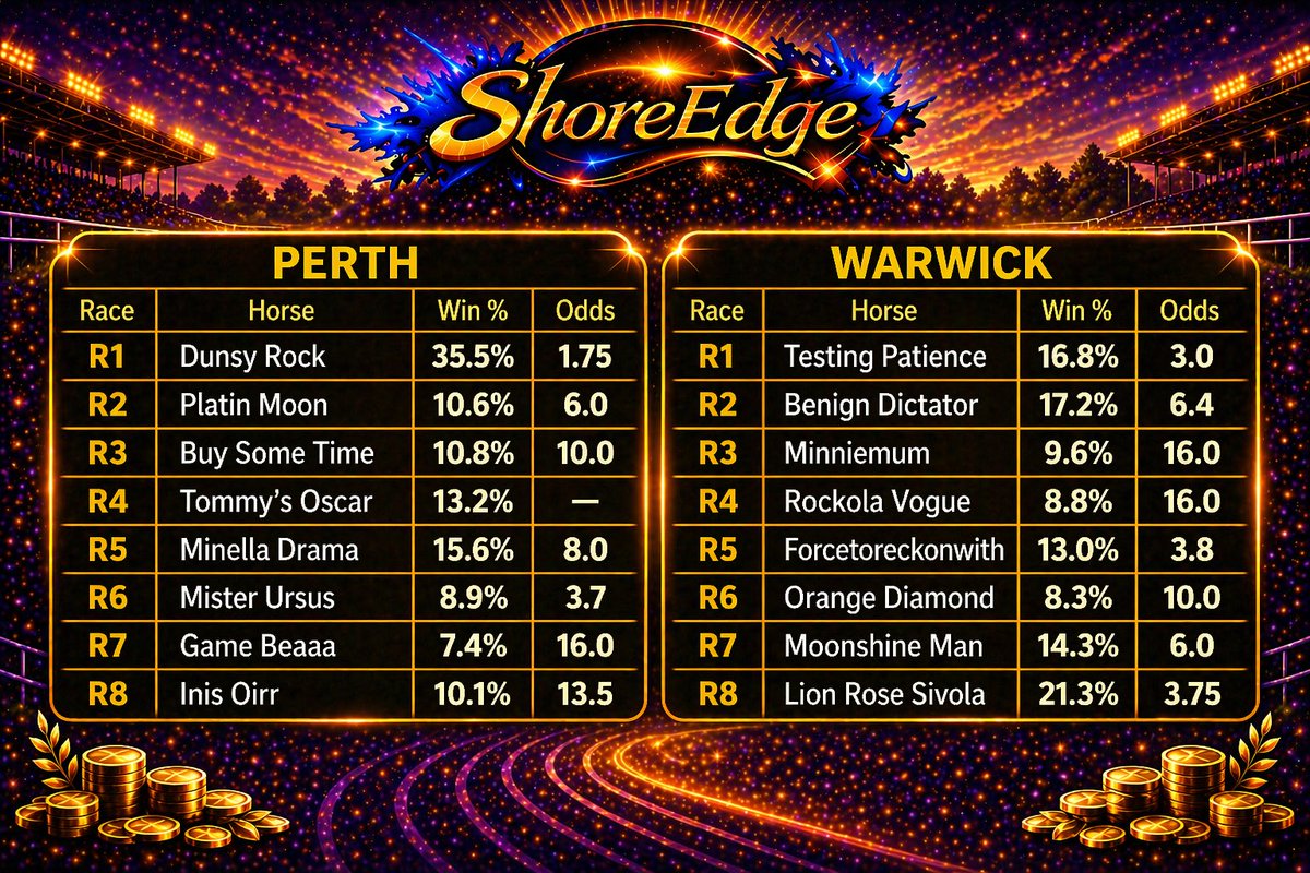 ShoreBets_'s tweet image. ShoreEdge Thursday Selections 👇
Total P&amp;amp;L +338.6U ✅
1481 Bets | 23.9% ROI 
Lots of racing here some great potential in the day 💪
Short term variance, long term edge remains 🔥
Good high odds here for the win% 🤞
Best of luck with you picks 
Ready for 350U 👌
Let's go 💰