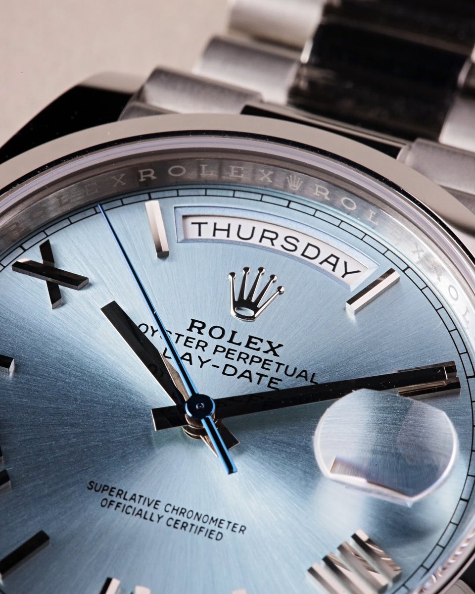 Rolexclocks's tweet photo. Rolex Day-Date ice blue dial https://t.co/y6tM75fXNR
