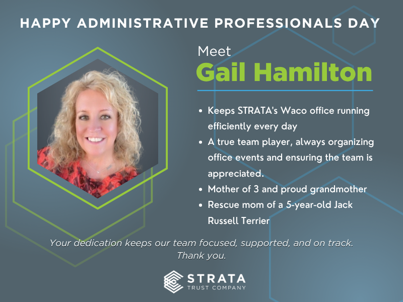StrataTrustCo's tweet image. Happy #AdministrativeProfessionalsDay! 💐

Thank you to Gail Hamilton and Rajeswari Tanniru for your constant support, incredible organization, and dedication behind the scenes. Gail and Raji help keep our teams focused and on track every day. We appreciate you! 👏💙

#ThankYou