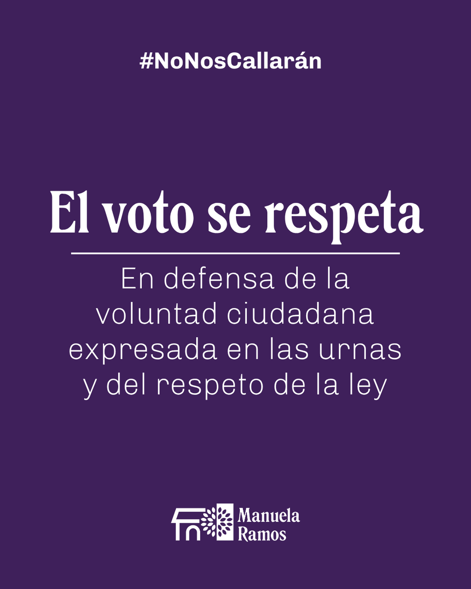 ManuelaRamos's tweet photo. #Alerta 🚨 | Desde Manuela Ramos rechazamos las narrativas de fraude que buscan desconocer la voluntad popular expresada en las urnas 🗳️, así como el llamado a elecciones complementarias y otras iniciativas fuera del marco legal vigente. https://t.co/jKskUo37M3