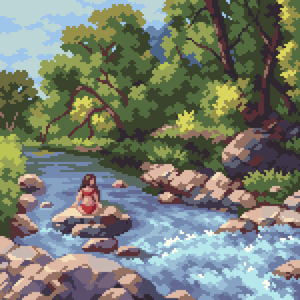 PixelArtJourney's tweet image. In the spring river☀️ #pixelart