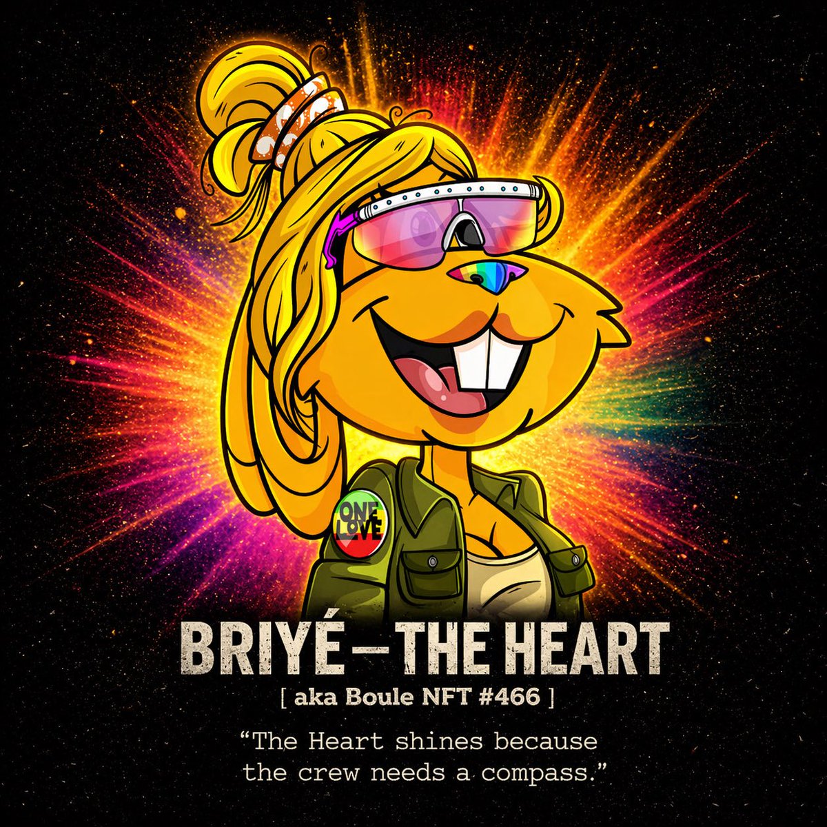 OVERLUVnft's tweet image. Meet The Heart.

Every crew needs a compass.
Every dark needs a light.
Every iron needs a glow.

BRIYÉ is all three. 🌈✨

[ aka Boule NFT #466 ]

#RADFèKLAN #JaknJil
#NFT #Cronos #Web3 #Caribbean
#theV3rse #IronSkin #KidsWear