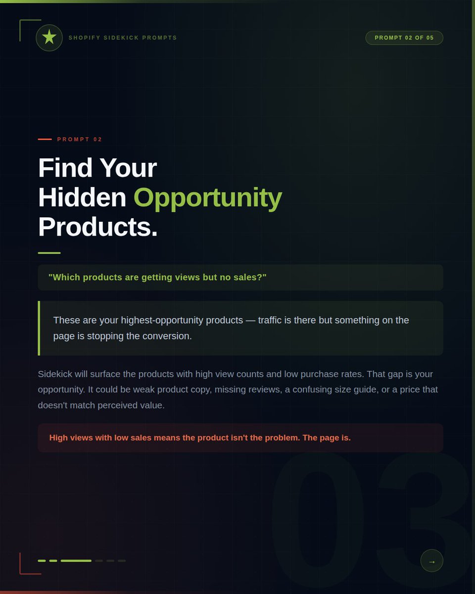 foundagenix's tweet image. Shopify Sidekick already sees your traffic, products, &amp;amp; conversions. Ask d right question &amp;amp; increase your conversion. Wrong questions = wasted insight

Need conversion? Dm for free Audit
Comment “PROMPT” &amp;amp; I’ll send it over

#ecommerce #shopifyai #dropshipping #foundagenixagency