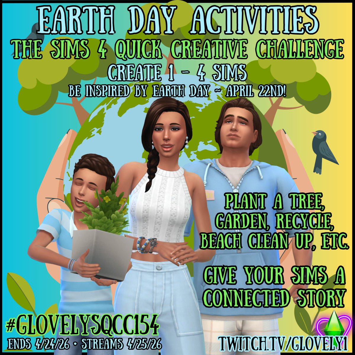 JayCamaroGirl's tweet photo. Only a few days left to join the fun!
Can even knock out both challenges with 1 household😎 Be sure to tag #JCGSpark7 and #GlovelysQCC154
🪴☀️🌱🌏
#TheSims4 #TheSims #TS4 #GLovelysQCC #JCGSpark #caschallenge #sims4caschallenge https://t.co/azXjtsMKTb