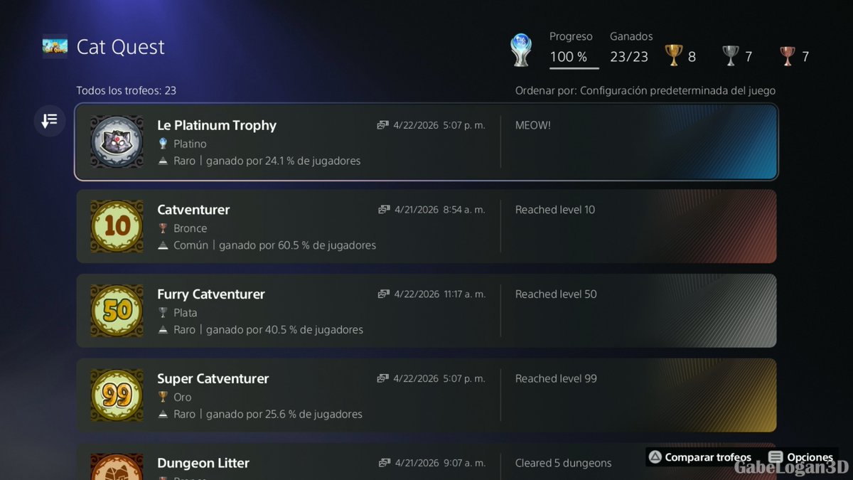 GabeLogan3D's tweet image. Cat Quest 1 / Platino 😎🏆🏆 #catquest #ps4 #ps5 #playstation
