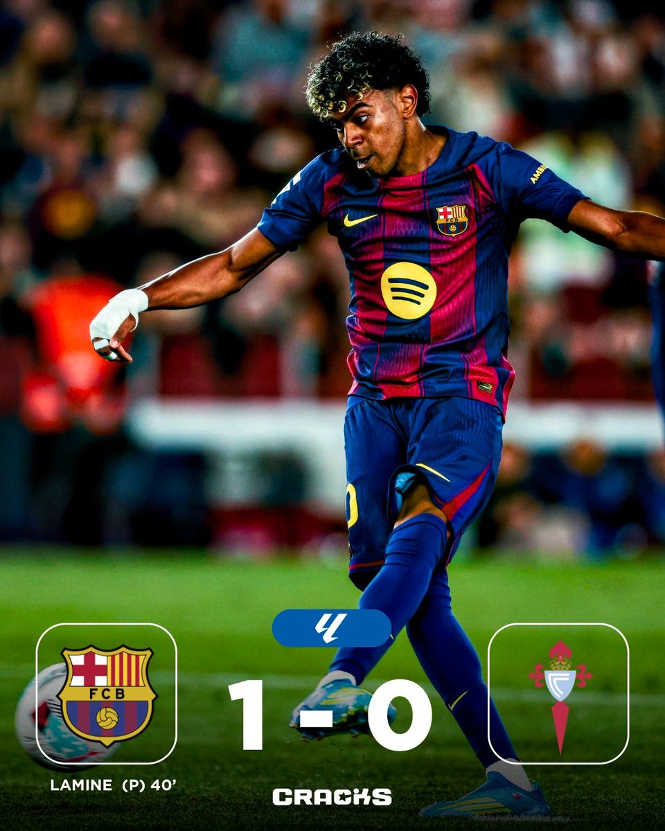 dkenson7's tweet photo. Le FC Barcelone a pu compter sur Lamine Yamal pour obtenir une précieuse victoire (1-0) face au Celta Vigo, ce mercredi, dans le cadre de la 33e journée de la Liga. Le club compte 9 points d'avance sur le Real Madrid, à cinq journées de la fin de la compétition. https://t.co/vdapAEpgme