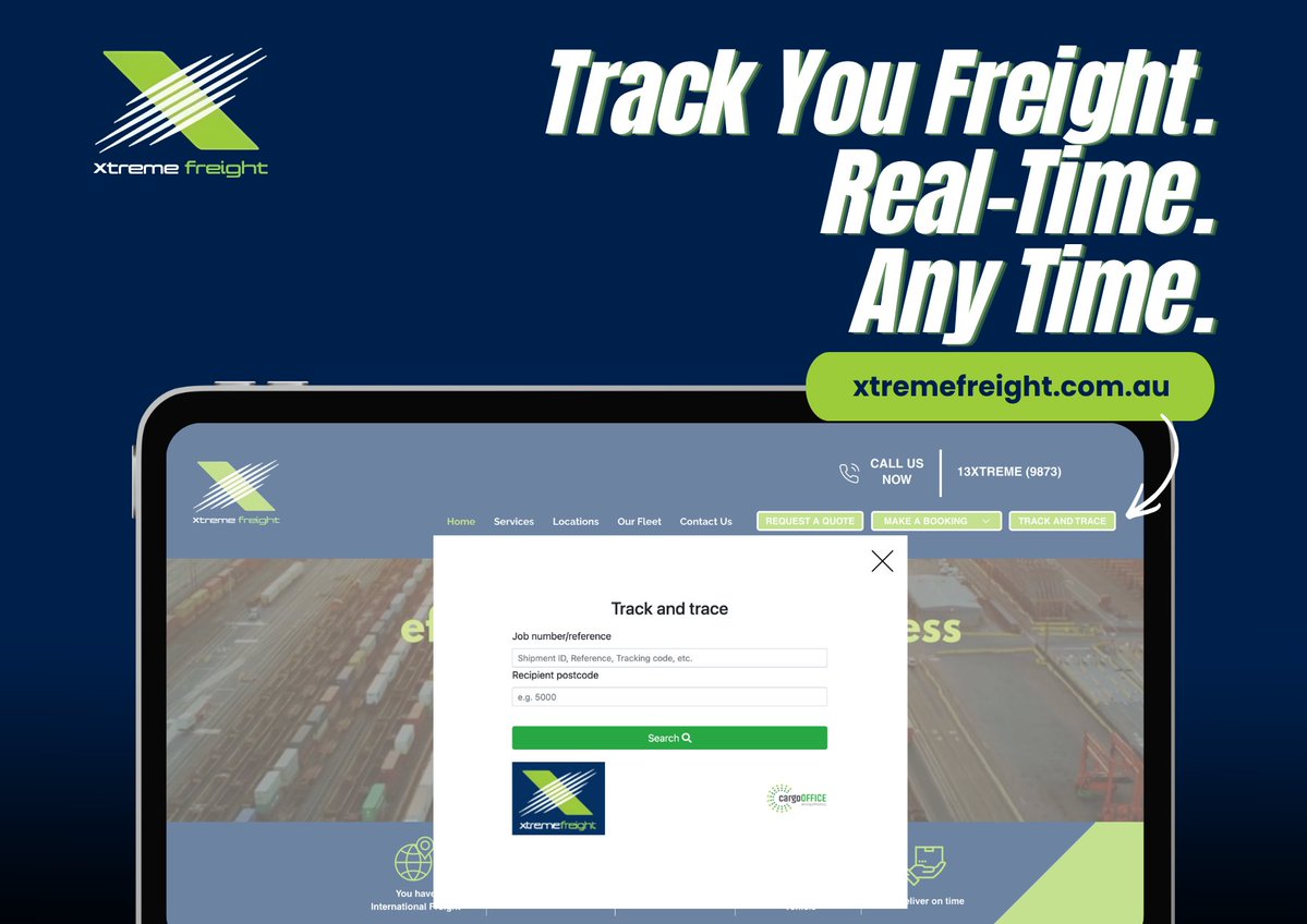 XtremeFreight's tweet image. Your freight is in Australia. Now you can follow its every move.

Enter your job reference and postcode on our website for real-time tracking, any time you need it.

👉 xtremefreight.com.au 📞 13XTREME (9873)

#XtremeFreight #TrackAndTrace #Logistics