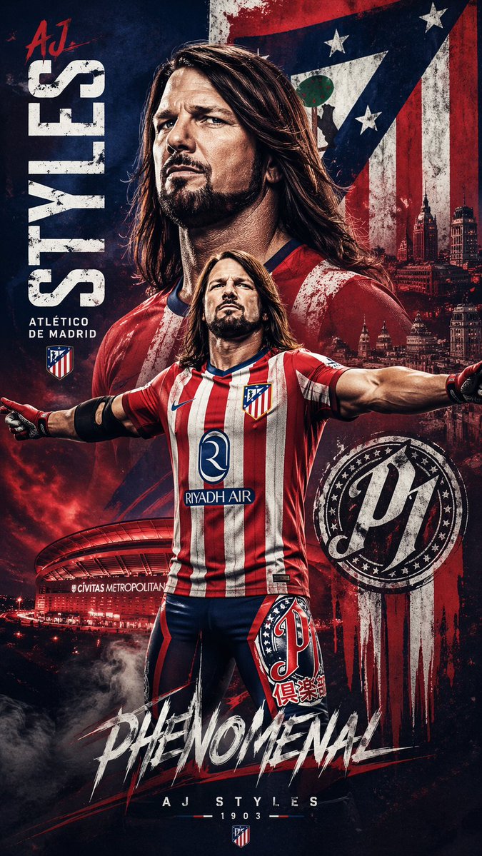 23melebucho46's tweet image. Sin duda que la IA acaba de dar un paso muy agigantado, porque literalmente le pones una locura como que te haga un póster de AJ Styles del Atleti, y lo hace a la perfección