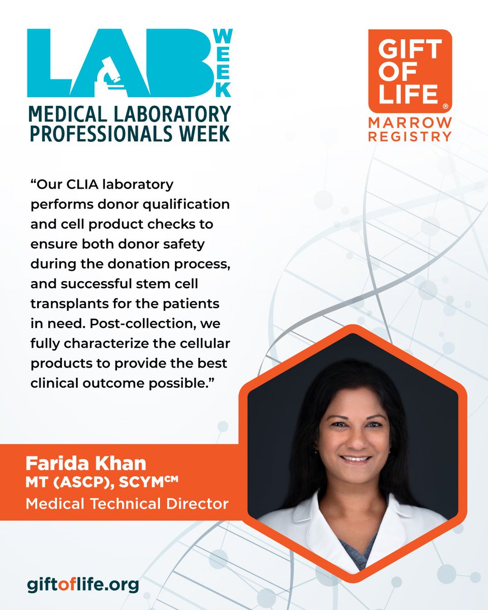 GiftofLife's tweet image. Behind every second chance at life is a dedicated lab team making miracles happen. This #LabWeek, we honor our laboratory heroes at Gift of Life who bring hope to patients and families every day. Thank you for turning a simple swab into life-saving possibilities! #Lab4Life @ASCLS