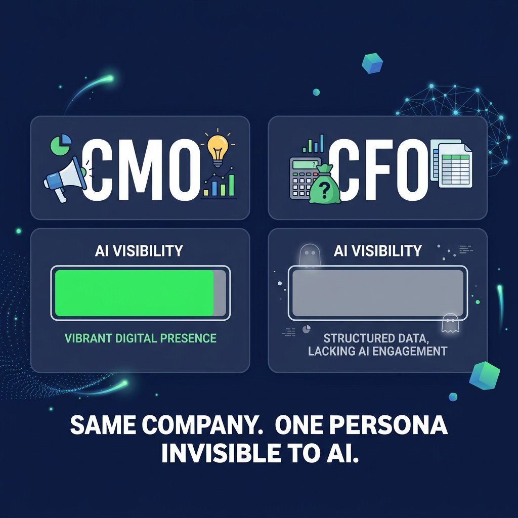 JeffPedowitz's tweet photo. In most B2B companies, the CMO persona gets clear AI answers. The CFO persona gets almost nothing. Enterprise deals stall at budget approval, not at the CMO. That's the AI visibility gap that costs pipeline. https://t.co/roVwXgVJOn