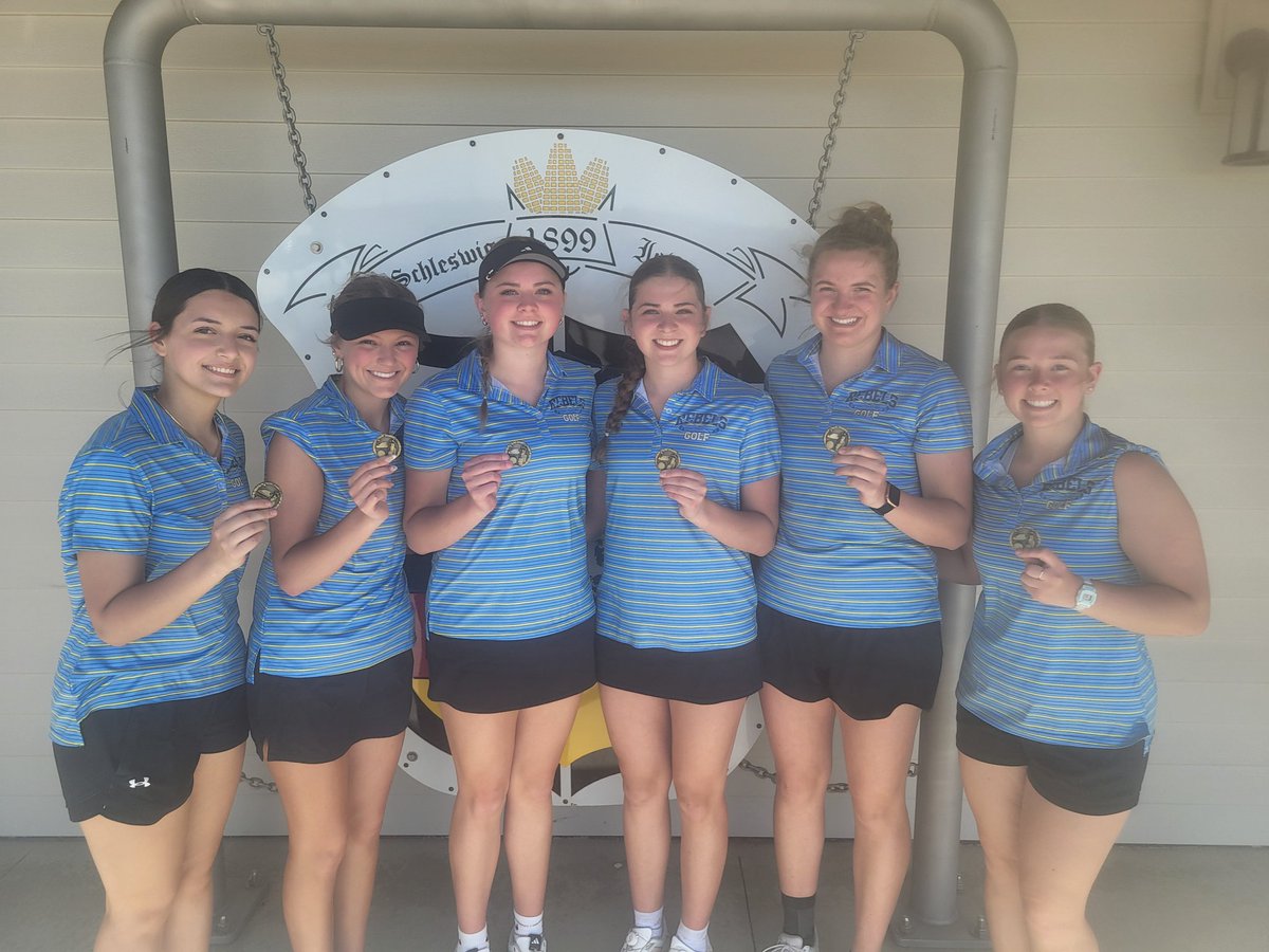 Girls finished 1st as a team today in the Schleswig 18 hole tournament with a team score of 372. Individually Bristol finished 4th, Brielle 5th, and Hannah 6th. Good Job Ladies