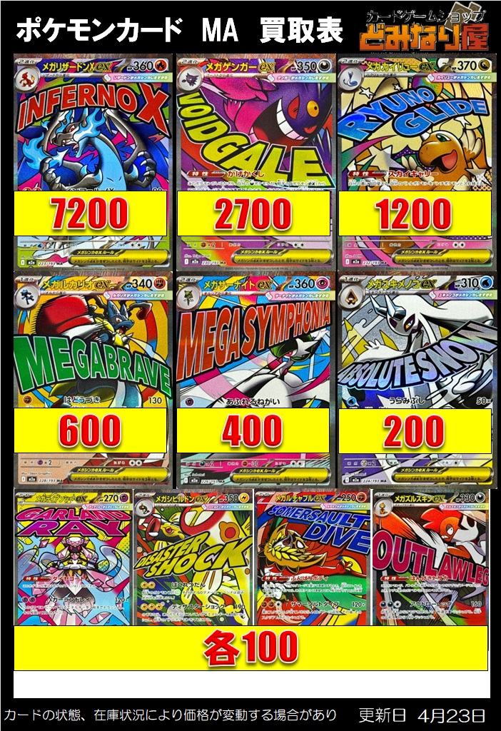 ポケモンカード 📢MA買取価格 メガリザードンXex ￥7200 メガゲンガー