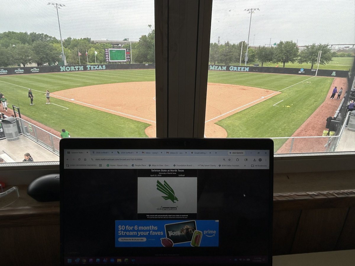 CaseyFHogan's tweet photo. Excited to be behind the mic tonight in Denton for @MeanGreenSB vs. @TarletonSB ! 🎤🥎

Honored to be the PA announcer for UNT this season—always fun when they host my alma mater.  #GMG https://t.co/o7CgwdLRHD
