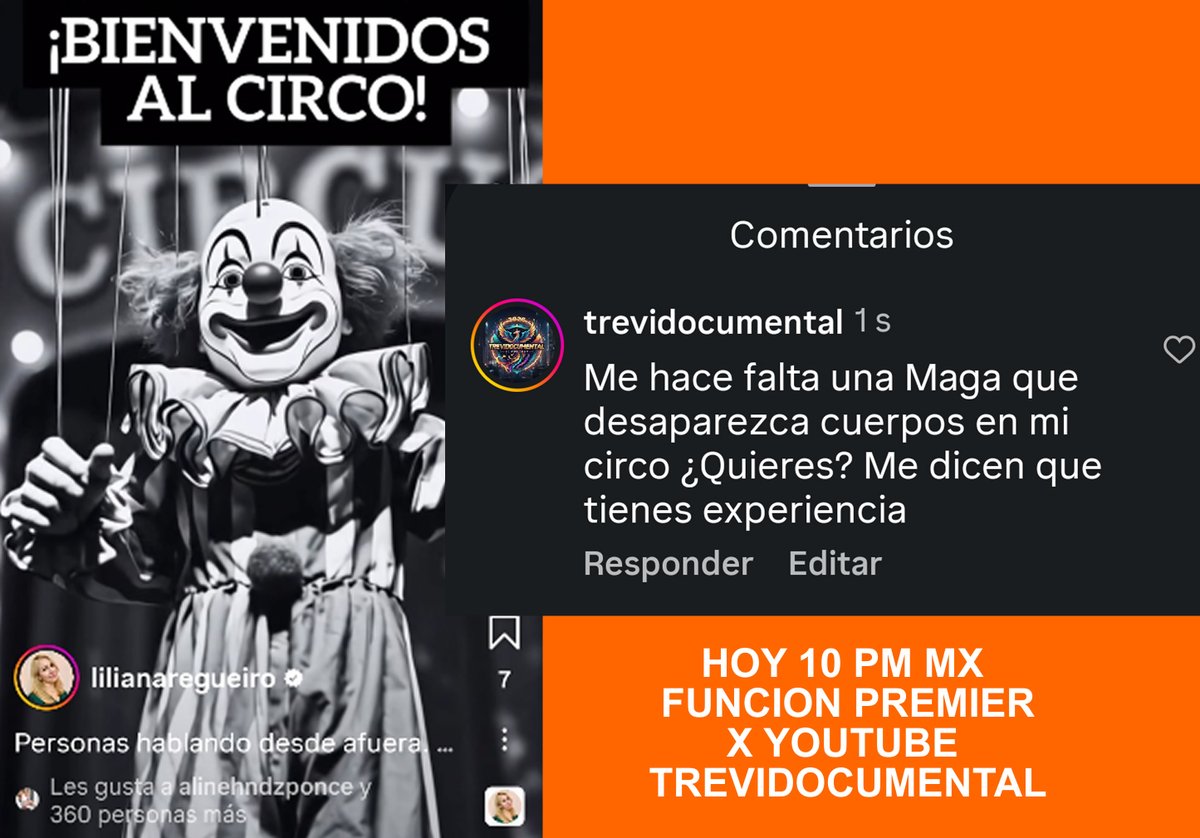 Trevidocumental's tweet photo. Que dice Liliana que SOMOS UN CIRCO...
Pues para estar completos Me falta UNA MAGA que DESAPARESCA CUERPOS...Alguien sabe de Alguna....CON EXPERIENCIA Por favo...
#JusticiaparaAna #Lilianaladesaparecio #GloriaTrevi #trevidocumental https://t.co/b05QIlyV8H