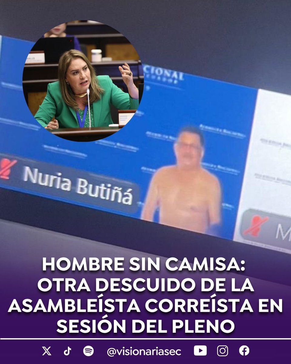 visionariasec's tweet photo. #ATENCIÓN | Durante la sesión virtual del Pleno de la Asamblea Nacional, este 22 de abril de 2026, apareció en la señal de la legisladora de la Revolución Ciudadana un hombre sin camisa, interrumpiendo momentáneamente el debate. Se trata del segundo episodio similar en su cuenta, luego de que en diciembre de 2025 otro joven ocupara su espacio visual durante la discusión de la Ley del Deporte.

El hecho reitera problemas de seguridad digital y control en las conexiones telemáticas de la función legislativa, generando cuestionamientos sobre la responsabilidad de la asambleísta y la vulnerabilidad de las plataformas utilizadas en el Parlamento.