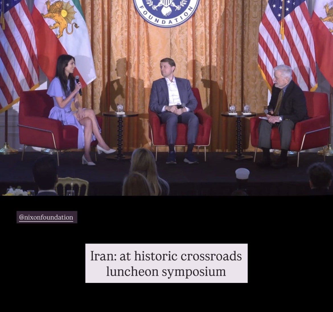 pournazeri's tweet image. The Crown Princess of Iran, HRH @NoorPahlavi at the lovely Richard Nixon Foundation @nixonfoundation .
Iran: at historic crossroads luncheon symposium.

#GodBlessAmerica
#LongLiveTheGreatPahlaviDynasty 
#LongLiveTheShah 
#LongLiveIran 

-
#Breaking #News
