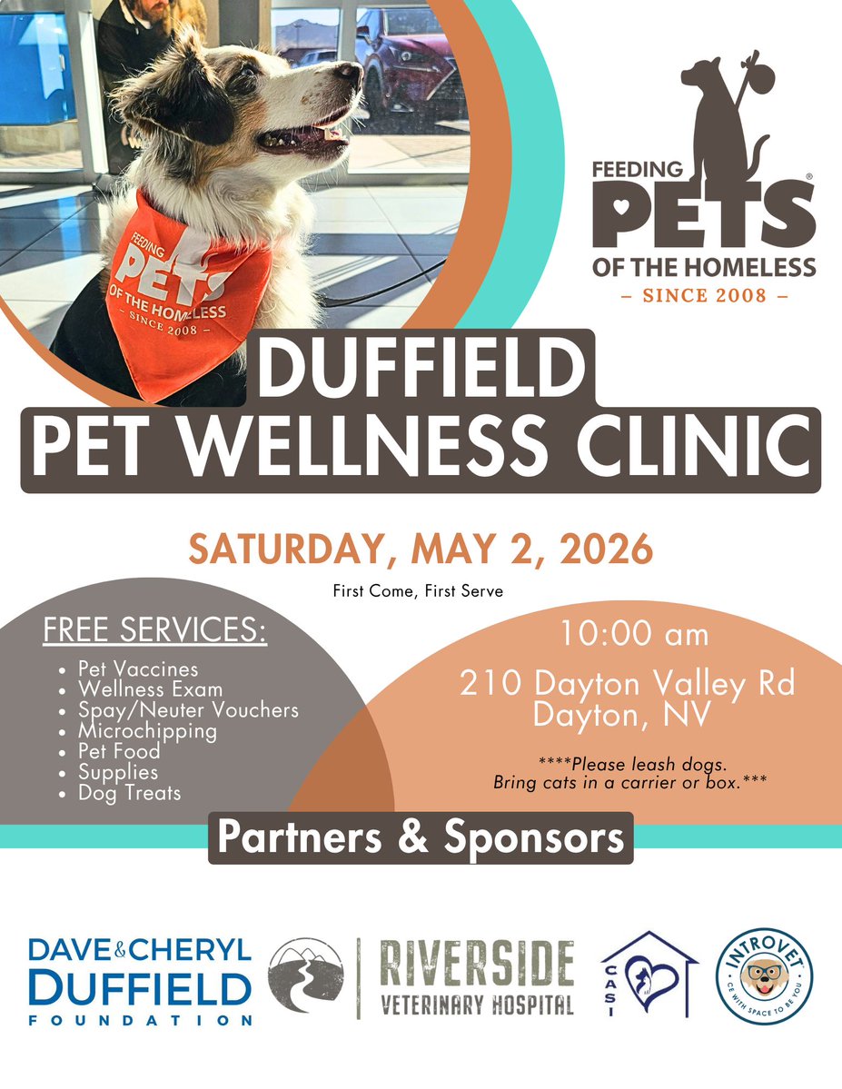 Free Pet Wellness Clinic, in Dayton, NV, on May 2, thanks to the Dave &amp; Cheryl Duffield Foundation.

These clinics help expand access to care, ensuring pets receive the support they need while easing the burden on the people who rely on them for companionship &amp; stability.