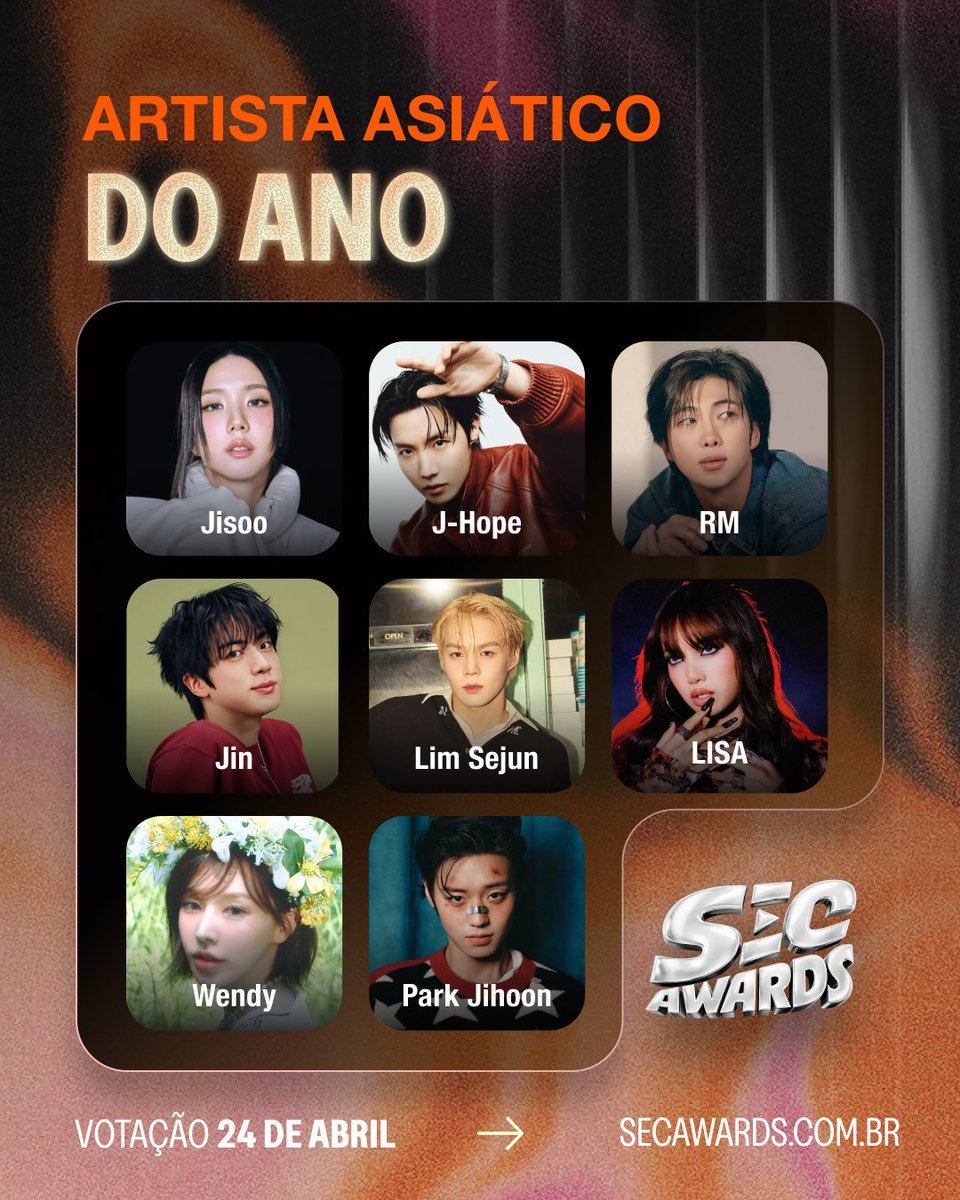JisooBrasil's tweet photo. 🗳️ JISOO foi indicada na categoria “Artista Asiático do Ano” no #SECAwards 2026.

– A votação começa nesta sexta, 24 de abril.

#JISOO #지수 @officialBLISSOO https://t.co/4PzPK39PWO