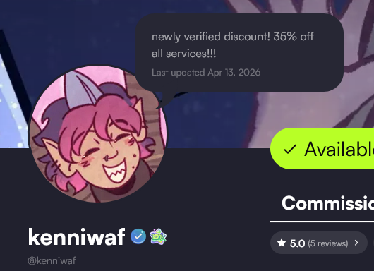 I recently got verified on VGen and am having a 35% off discount of all services for a couple more weeks!!! custom inquiries will also be 35% off :D