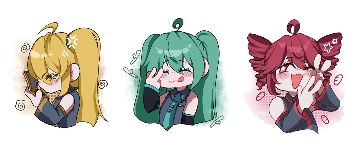 Sushhtt's tweet photo. Finally i made these three! They are sooo cute im dying 🤧 #triplebaka #akitaneru #kasaneteto #hatsunemiku #vocaloid https://t.co/Zg4mQh49Ao