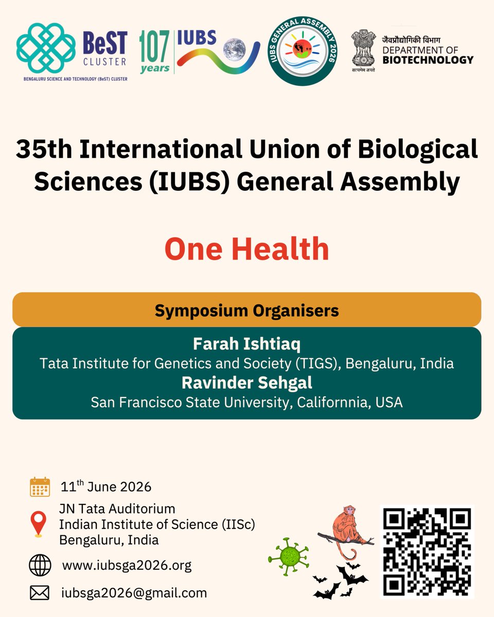IUBS_bio's tweet image. #OneHealth #symposium #iubsga2026

🗓️ 11th Jun 2026
📍 @iiscbangalore 

Register here!
🔗iubsga2026.org/registration.h…

@TIGS_India @NCBS_Bangalore @UK_CEH @Makerere @DBTIndia @BeSTCluster @fishtiaq @uramakri @bethan_purse @cmasembe10 @vijaychandru