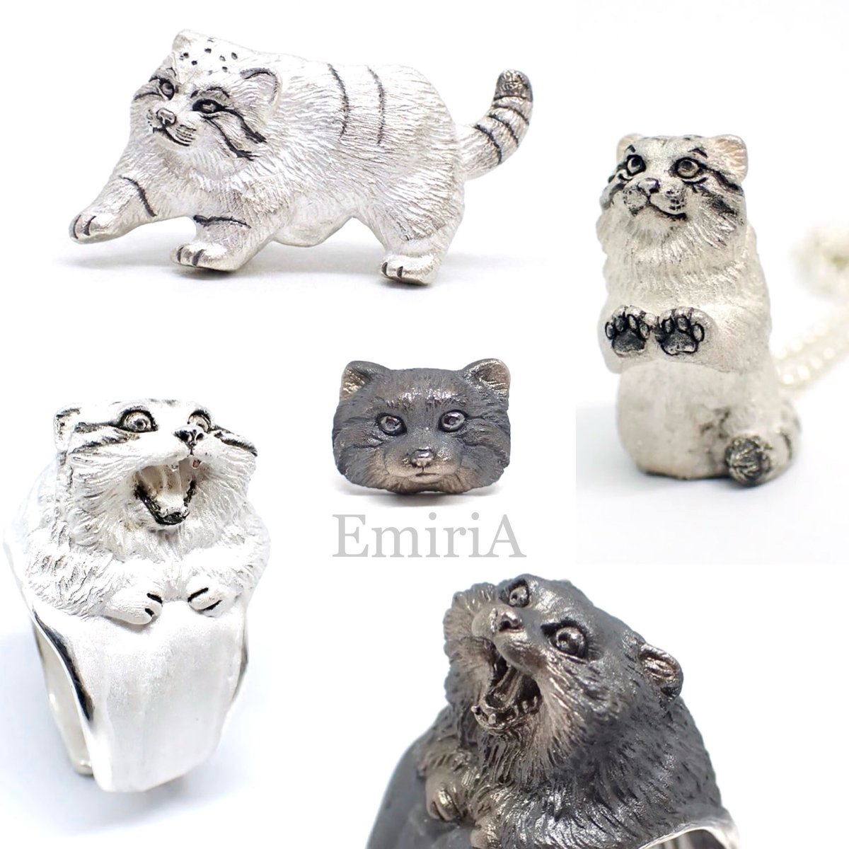 マヌルネコ好きに届け！🐈‍⬛🐾
これまで制作したマヌルネコジュエリーたち。
みんな違ってみんな良い、表情豊かな自慢のマヌル達✨🔨
#国際マヌルネコの日 #InternationalPallasCatDay #PallasCat #ManulCat