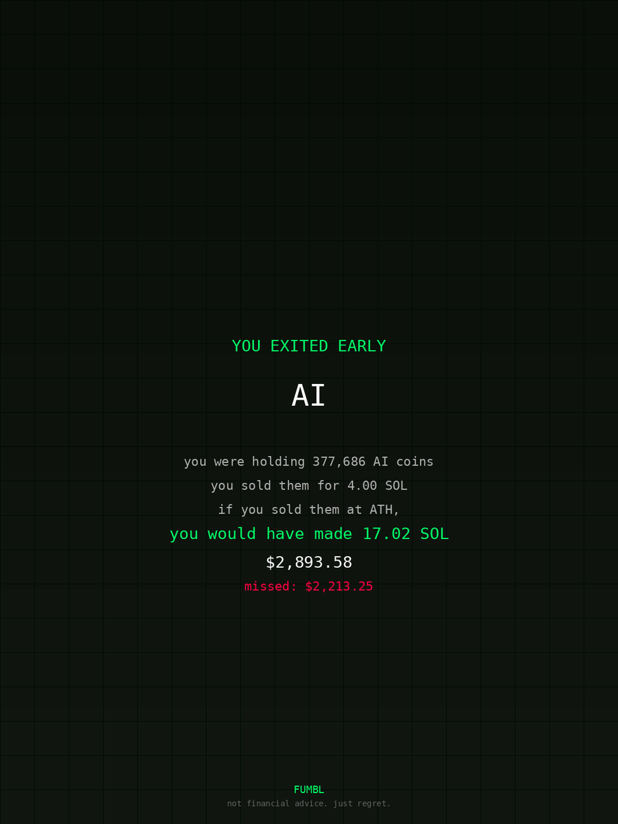 jeffersonyoan's tweet image. Went to fumbledbags.com and saw I missed generational wealth on $AI 
coulda retired the fam 

Ce6PVdP5teLR1YexEiKwBTxGkuzMhsuhXuL5cpE8wZ7j 
#phantom
#paid