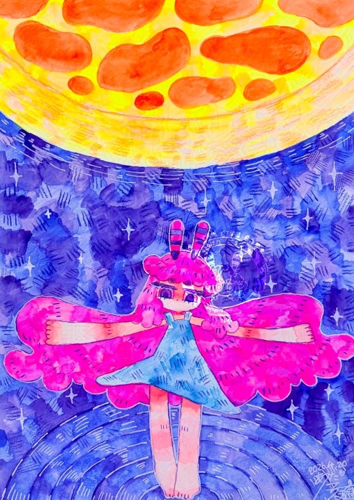 引き合う》 2026.04.20 A4 210×297mm 紙に顔彩、透明水彩 #drawing #顔