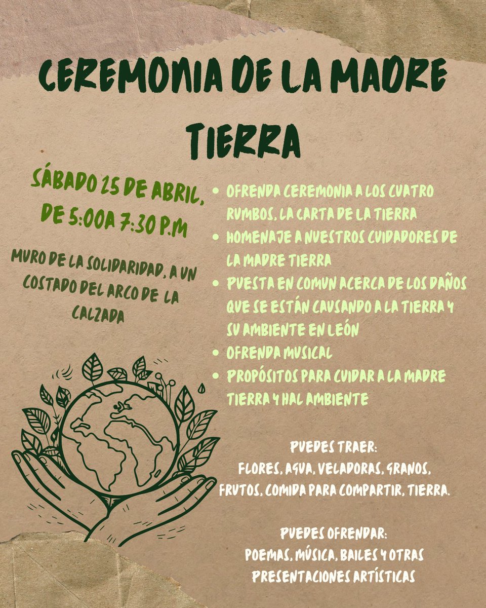 contactocdpcc's tweet photo. En el marco del 22 de abril: Día de la Tierra, te invitamos a sumarte a esta iniciativa impulsada por diferentes organizaciones y personas.

Puedes sumarte con artículos para la ofrenda y/o con alguna presentación artística.

Súmate, ¡Actuemos en conjunto!
Te esperamos. https://t.co/AX8tEvIeNT