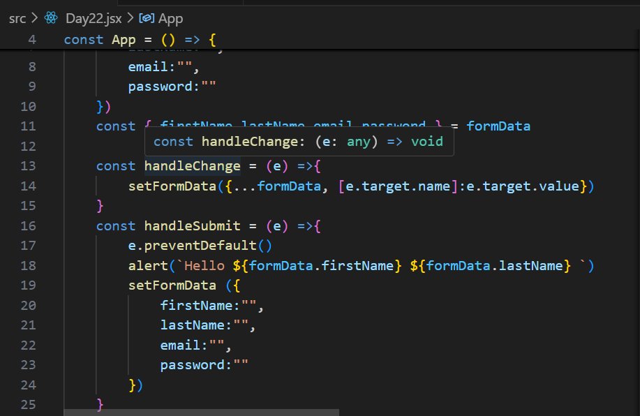ott_tech's tweet image. Day 22 with @Asabeneh : built a controlled form with React hooks.
e.target.name is literally how your handler knows which field to update.
God's Beloved | ott | 
#30DaysOfReact #ReactJS