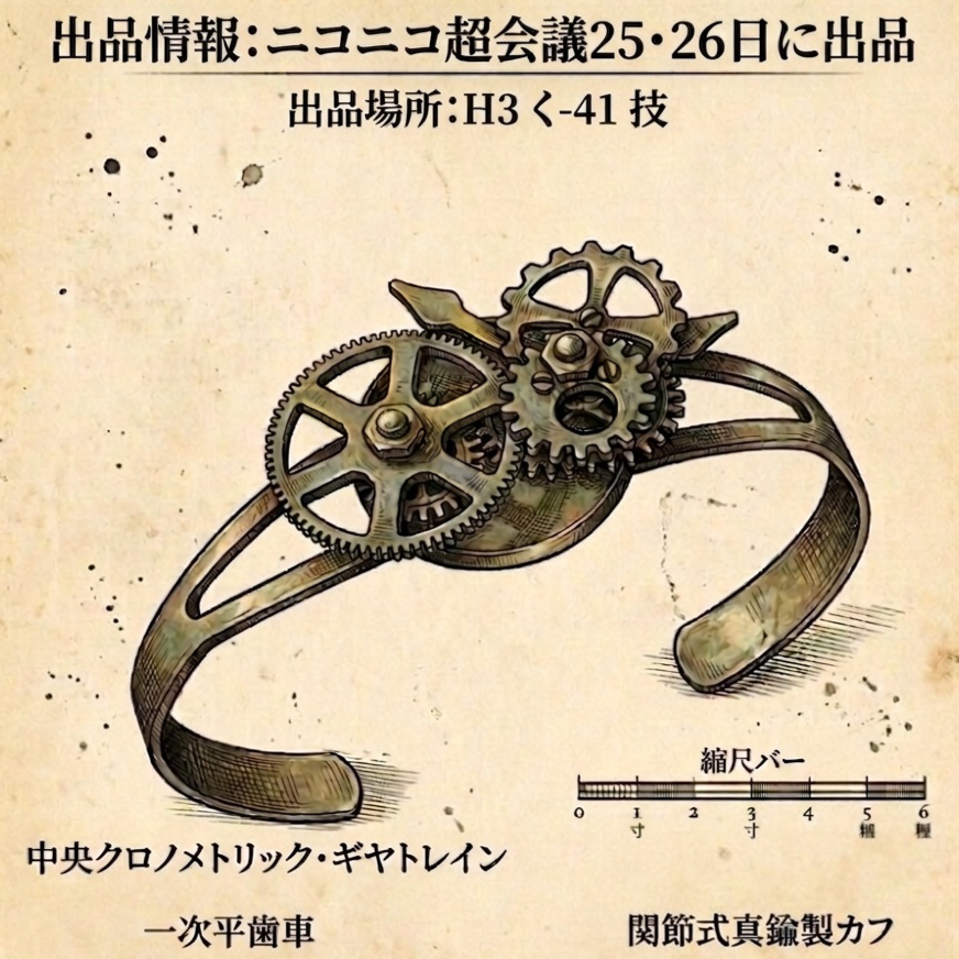 accessoriesque's tweet photo. 新作バングル追加しました！
ヴィンテージ感のある歯車をぎっしり詰め込んだスチームパンクバングル！
腕に巻いた瞬間、冒険が始まる気がする…

#スチームパンク
#ニコニコ超会議 https://t.co/XsexEIDnVY