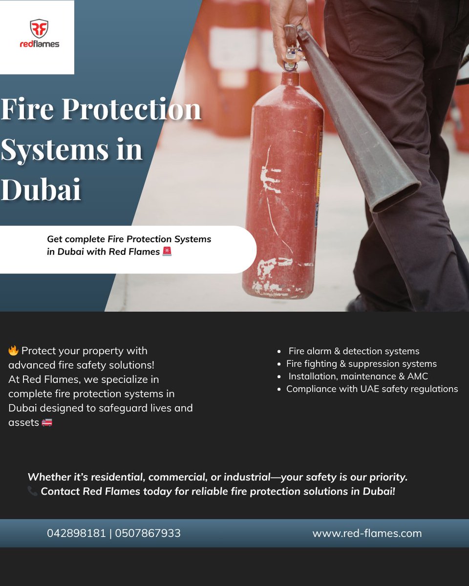 FlamesLlc's tweet image. 🔥 Looking for fire protection systems in Dubai?

Red Flames provides complete fire safety solutions—from alarms to suppression 🚨

Stay protected. Stay compliant.

#FireProtection #Dubai #FireSafety #RedFlames #SafetyFirst