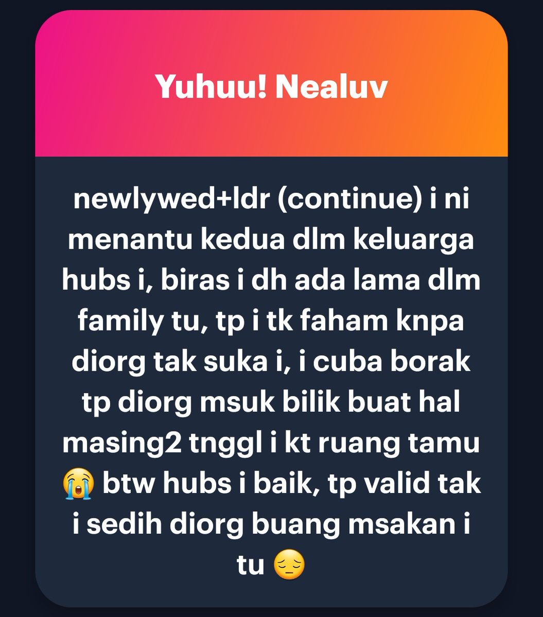 cahyamatha's tweet photo. Babe, valid utk rasa kecik hati. Nea lalui lebih teruk dgn MIL.
Lps ni, u ckp kat MIL kata nak belajar msk, ank dia selalu puji mskn mak dia. pg je dapur tolong² msk ke apa. Dorg tak ckp apa, tak apa²..lama² ok tu bila dah mesra kat dapur. Lupakan ikan yg dah d buang tu. 🫶 https://t.co/V17ZJjzut0