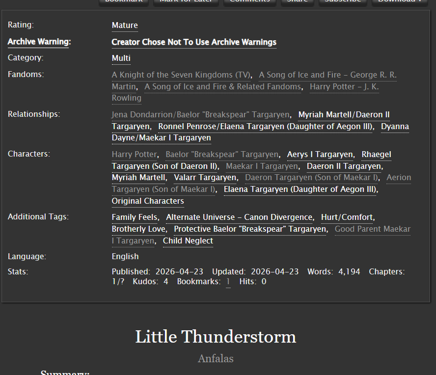Anfalasknight's tweet image. A HP/Akotsk crossover! #fanfic #akotsk #harrypotter 
Little Thunderstorm by Anfalas - Multifandom archiveofourown.org/works/83611366 via @ao3org