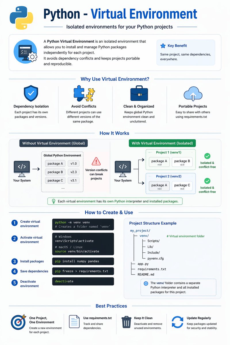 matetechnologie's tweet image. Python virtual environment cheat sheet #tutorial #opensource #python