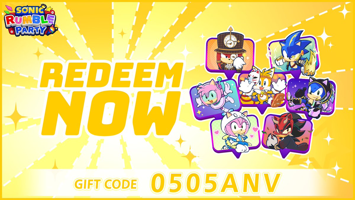Runner-up Design Stickers Giveaway!🎁

Surprise!🎉
The team has prepared newly illustrated Stickers of the runner-up Skin designs from the contest as a gift!

🎟️0505ANV
Type in the gift code in the redeem page below!
sonicrumble.sega.com/input-code/en/

The code is valid until May 31, 7:59am