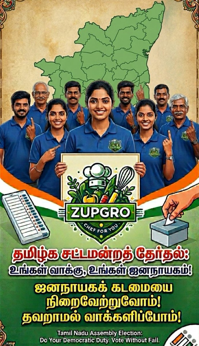 ZupgroLife's tweet photo. At Zupgro, we believe in serving the best for our community -&amp; today, that means fulfilling our democratic duty.
We urge every citizen to cast ur vote.

It’s not just a right; it’s our responsibility!

#Zupgro #TNElections2026 #TNAssemblyElection #VoteForTN #DemocraticDuty #TN https://t.co/yvNJ3pThi2