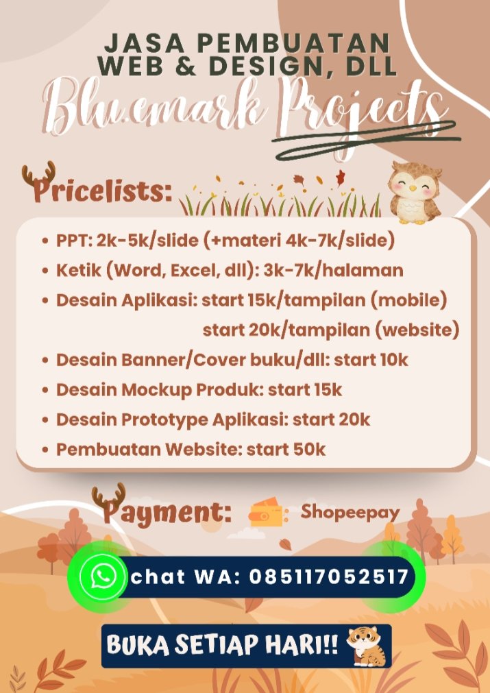 blu_emark's tweet image. JASA WEB &amp;amp; DESIGN ‼️

Chat langsung via WA (nomor ada di gambar) biar FAST RESPON!  🚀

#jokitugas #website #aplikasi #desain