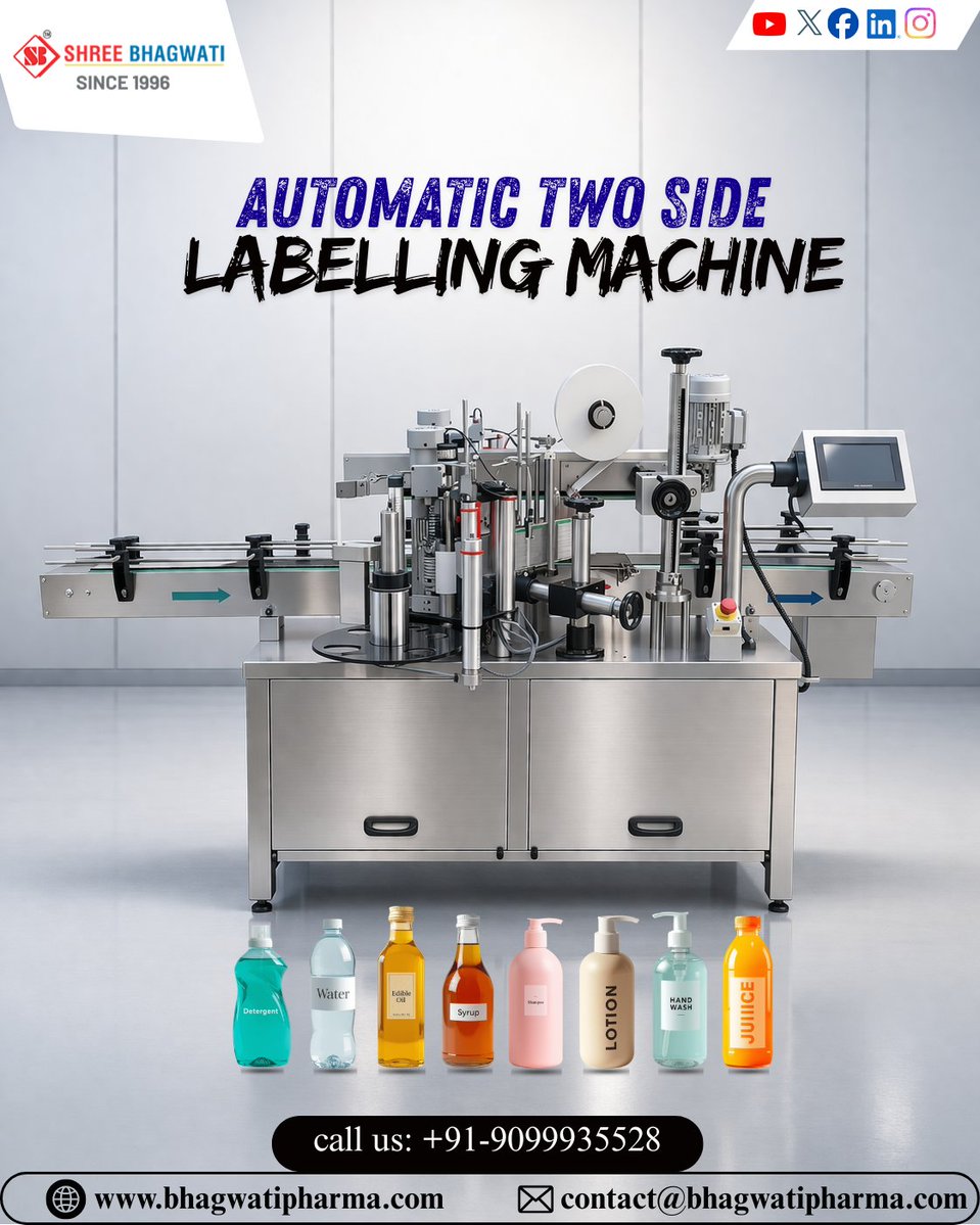 ShreeLtd10324's tweet image. Automatic Two Side Labelling Machine for precise dual-side labeling of bottles in pharma, cosmetic &amp;amp; food packaging lines.

🌐 bhagwatipharma.com

#TwoSideLabelling #BottleLabelling #PackagingAutomation