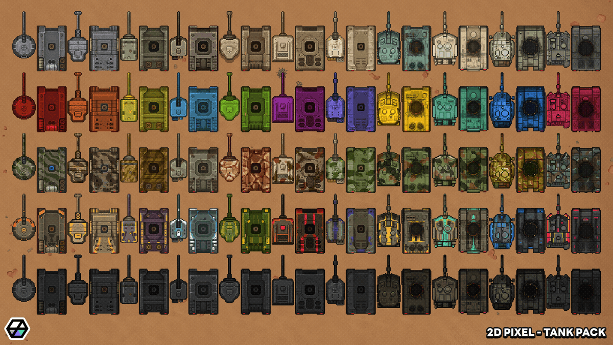 LayerLabGames's tweet photo. Just a small freebie 🙂
A 2D pixel tank asset pack.
50+ tanks with modular top/bottom split.
Turret rotation ready, easy to use.
Feel free to grab it 👀

https://t.co/qeUQg0ucgI

#FreeAsset #GameDev #IndieDev #PixelArt #2DGame #Layerlab https://t.co/ppKoeSZUTK