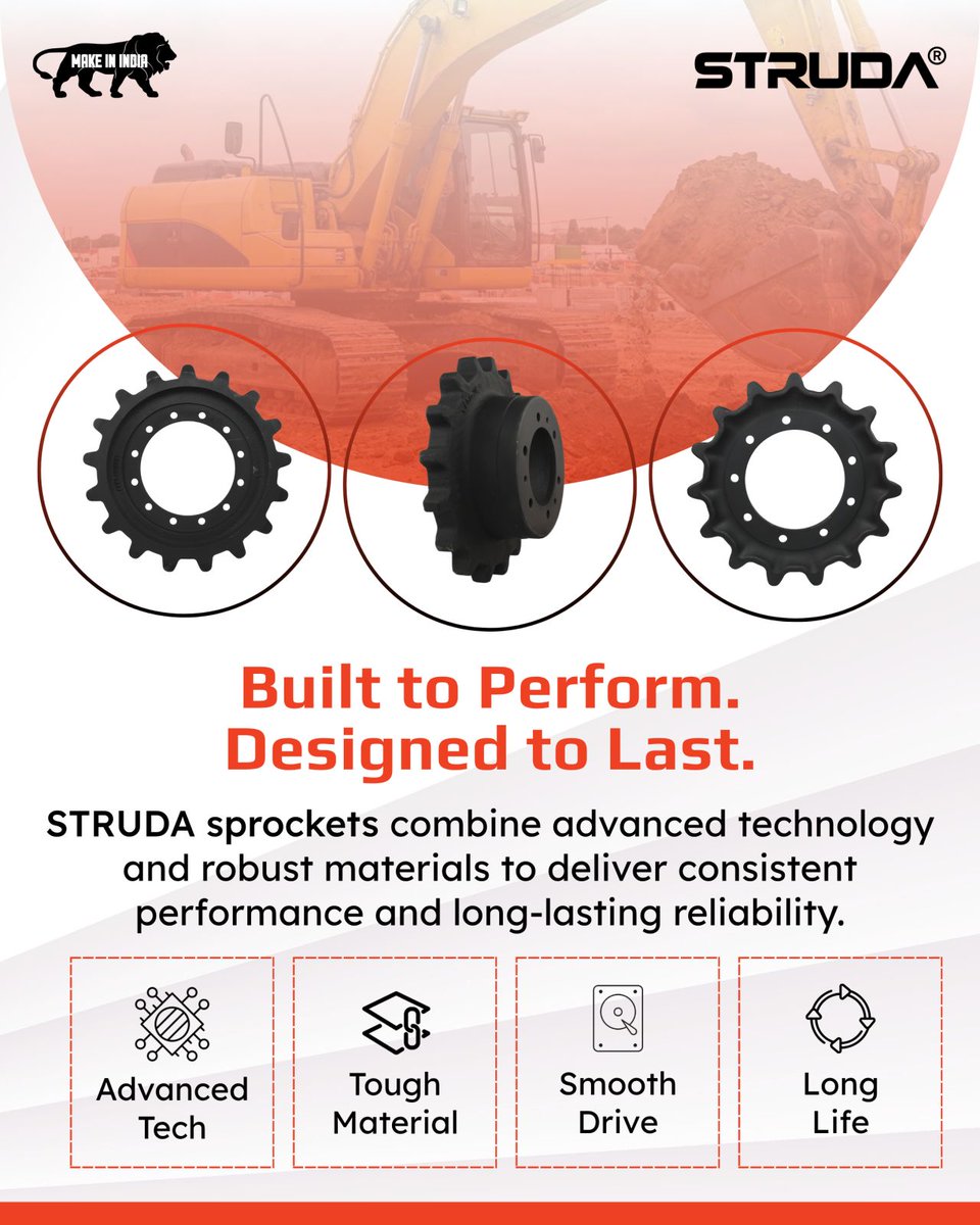 StrudaUC's tweet image. Performance starts from the ground up ⚙️

STRUDA sprockets ensure precise power transfer &amp;amp; long-lasting durability 💪

Built to handle tough terrains, reduce wear &amp;amp; boost efficiency

Less maintenance. More uptime. Reliable performance

#STRUDA #Sprockets #HeavyMachinery