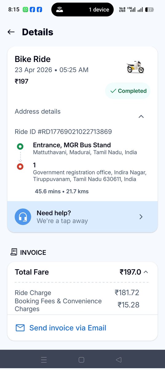 paiyasaravanan's tweet photo. Booked a Rapido ride in Madurai for ₹197
Went to police station—finally paid ₹440 based on police advice just to resolve the situation.
Still unfair pricing &amp; no proper response from support.
Why should customers go through this?
@rapidobikeapp please take action.
#Rapido #Scam https://t.co/s9NEvds2lR