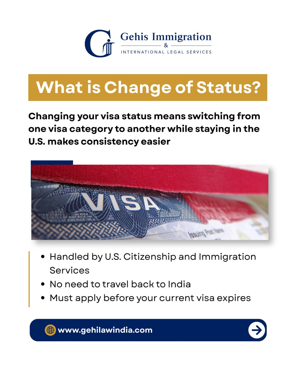 gehilawindia's tweet image. Are you planning to change your visa status in the U.S.? 

For assistance in India, contact Gehis Immigration and International Legal Services:

+91 8976772901

gehilawindia.com

DM us here

#USVisa #ImmigrationLaw #VisaChange