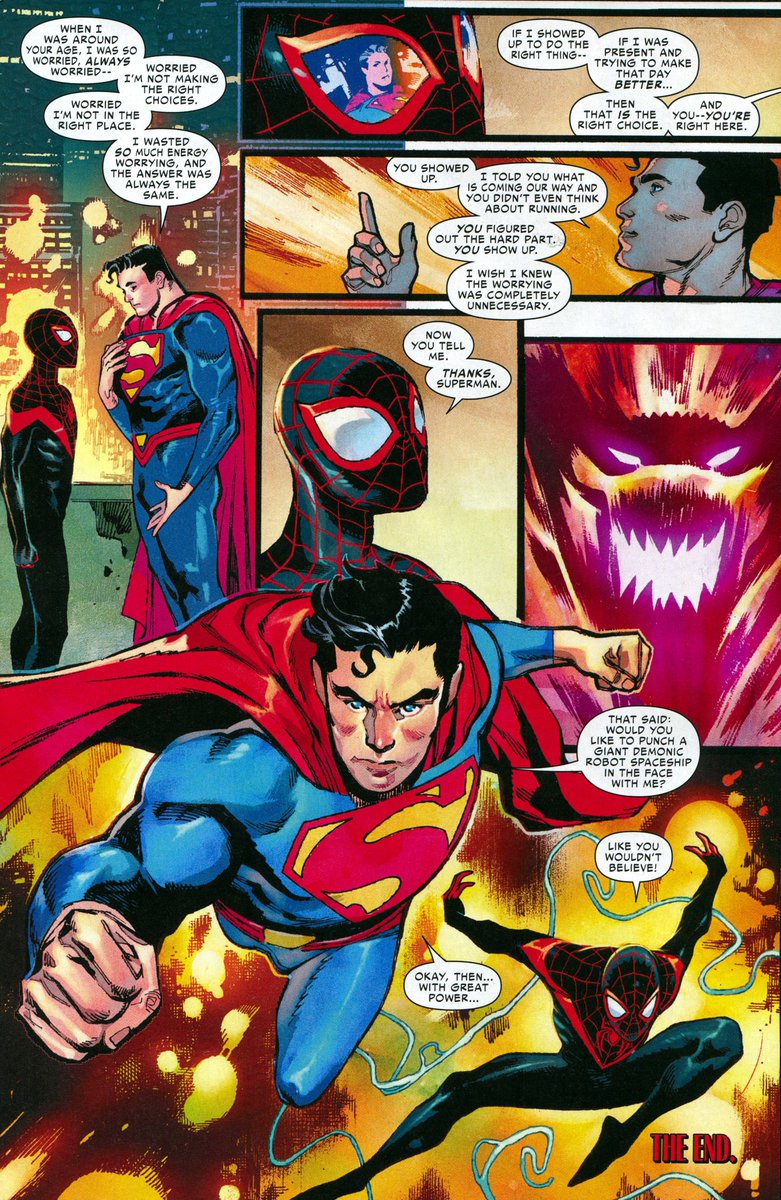 EARTH_1610_616's tweet photo. Never in a million years did I think we'd have a Superman and Spider-Man (Miles) story by Bendis and Pichelli. Fuck yeah https://t.co/E3WNX5cEP5