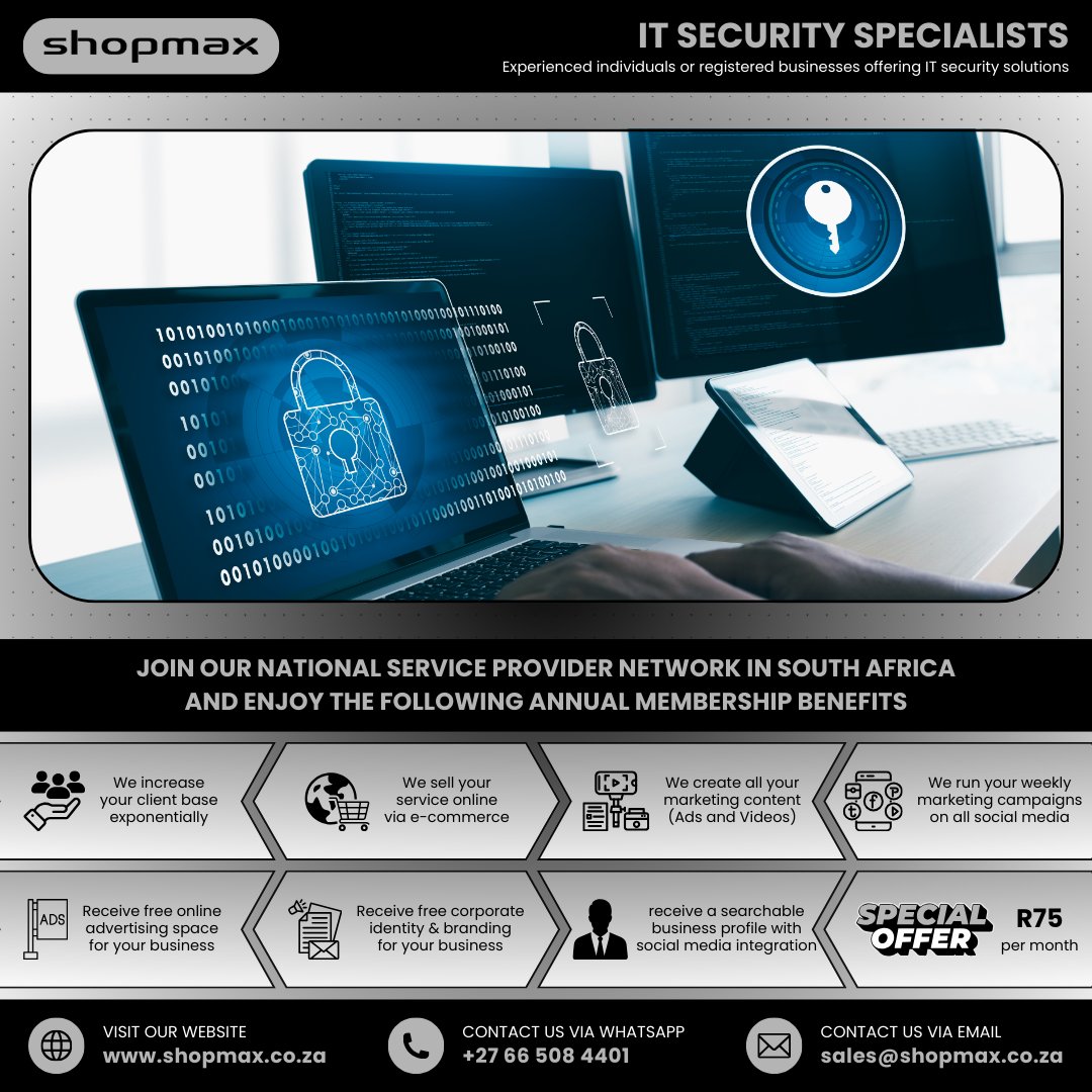 SHOPMAX6's tweet image. 🔐 IT Security Specialists — get more clients
✔️ More projects
✔️ Online exposure
✔️ Marketing handled
⚠️ Limited spaces
💰 R75/month
👉 Apply:
shopmax.co.za/sell_your_prof…
#CyberSecuritySA #ITSecurity #Shopmax