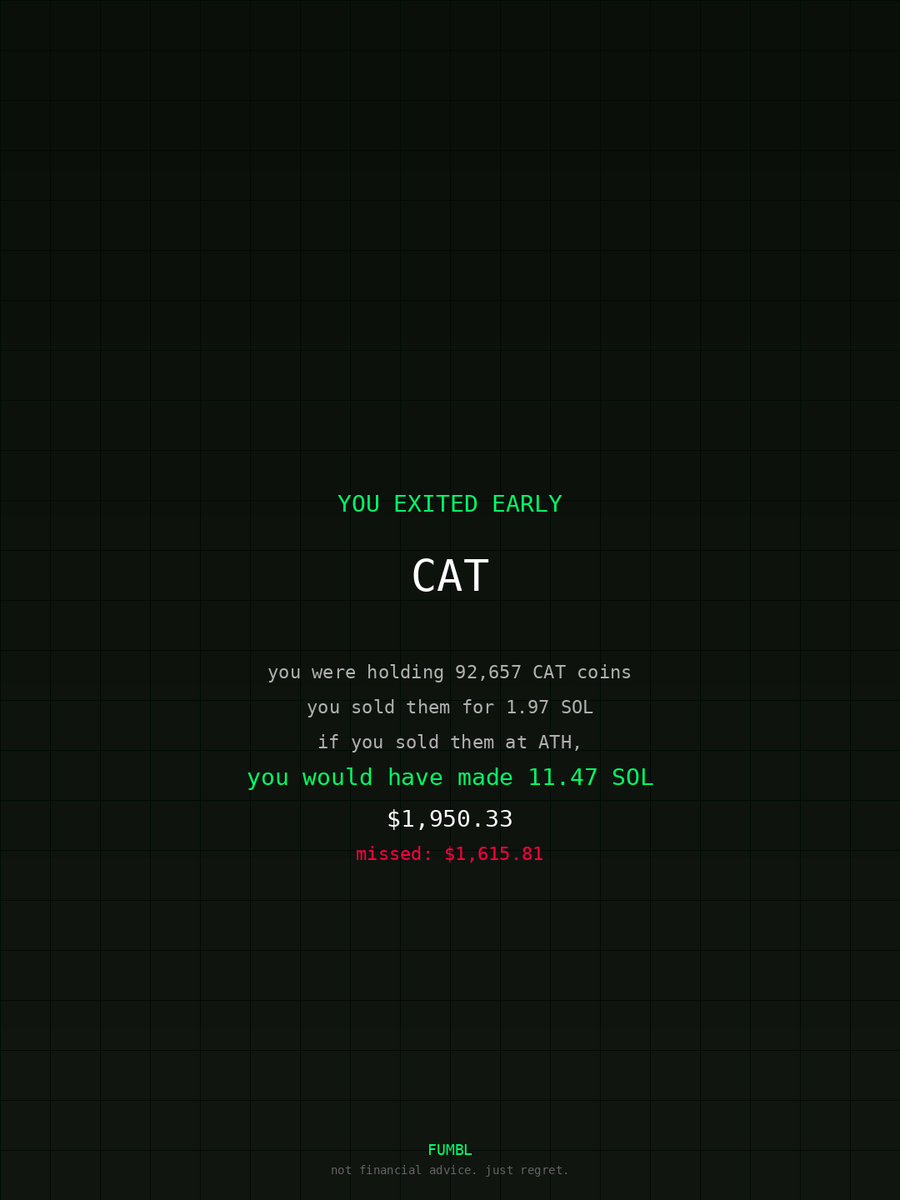 jeffersonyoan's tweet image. just checked fumbledbags.com bro actually coulda had a fat bag on $CAT 

318RyhCEq6gqRjFXmf1U5GTfsHkrrRzsGUiRSqxYn2bA
#metamask 
#teachers