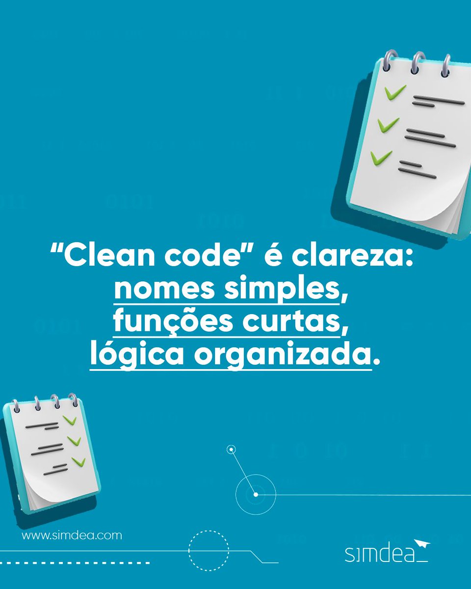 simdea_pt's tweet photo. Escrever código limpo não é um extra, é parte do trabalho! ⚙️

Quando o código é claro, tudo flui, manutenção, colaboração e evolução do projeto.

E tu, qual destas práticas de clean code nunca deixas de lado? https://t.co/0jYojUou9h