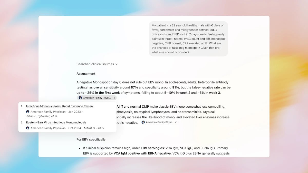 yusuke_m_MU's tweet photo. キタ。OpenAIが医師特化版ChatGPT「ChatGPT for Clinicians」を無料開放！

臨床医向けの様々な機能やスキルが搭載されている

ベンチマークでは、ChatGPT for Cliniciansが人間の医師の回答を上回ったと公表

Claude Opus 4.7は47.0
医師は43.7
ChatGPT for Cliniciansは59.0

具体的な機能もかなり臨床現場に寄せてきている

・紹介状や事前承認、患者向け説明文など、繰り返し使う書類作成を「スキル」として再利用できる

・査読済み医学情報を横断して、引用付きで回答する臨床検索

・複数の医学誌を横断するディープリサーチで文献レビューを数分で作成

・臨床疑問を調べる過程で、条件を満たせばCME（継続医学教育）単位が自動で加算される

・必要な場合はBAA経由でHIPAA対応も選択可能

臨床医は、より多くの患者を診療しながら、増え続ける事務作業や、急速に拡大する医学研究にも対応することが求められています。すでに多くの臨床医が、支援ツールとして ChatGPT のような AI を活用しています。2026年の米国医師会の調査によると、臨床現場で AI を使う医師の割合は過去最高となり、72％の医師が臨床実務で AI を使っていると回答

臨床医による ChatGPT の利用は、この1年で2倍以上に増加

アメリカの主要な医療システムでは、すでに多くの臨床医がこれを使い、医学研究や文書作成などの事務作業を効率化し、患者ケアに充てる時間を増やしているそう

現在、無料版の ChatGPT for Clinicians は、米国の認証済み医師、NP、PA、薬剤師が利用できます。

今後、対象国や対象職種を順次拡大していく予定

ちょっとまた改めて詳細を深掘りします