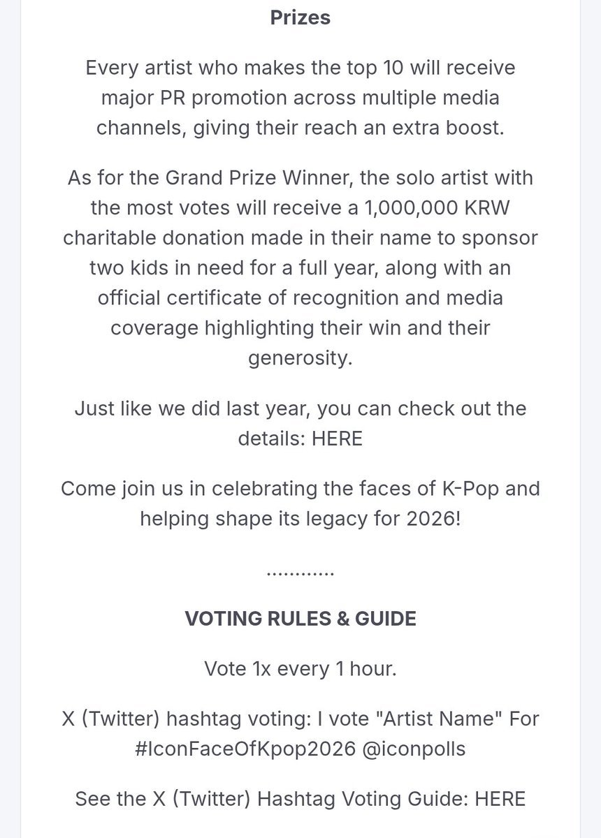 OMG!!  I was so surprised to see this! 

Gehlee has officially been nominated for The Face of K-Pop 2026! 🇵🇭

🏆​The grand prize is 1M KRW donation made in her name to help children in need. Currently at Rank #63, so every single vote counts to push her up.

How to vote: 
1️⃣​🗳️