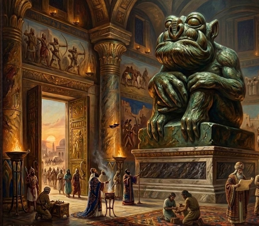 UPDATED. Statue of Tsathoggua, known as "The Sleeper of N'kai" or the Toad-God. Found off of the Sicilian coast, in the ruins of an antedeluvian temple reconstructed in the last image, in the lands of ancient Shem.
#reh #clarkashtonsmith #lovecraft #shem #statue #realart #cthulhu